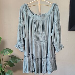 Free People See Ya There Lagoon Large Oversized Boho Tunic Mini Dress